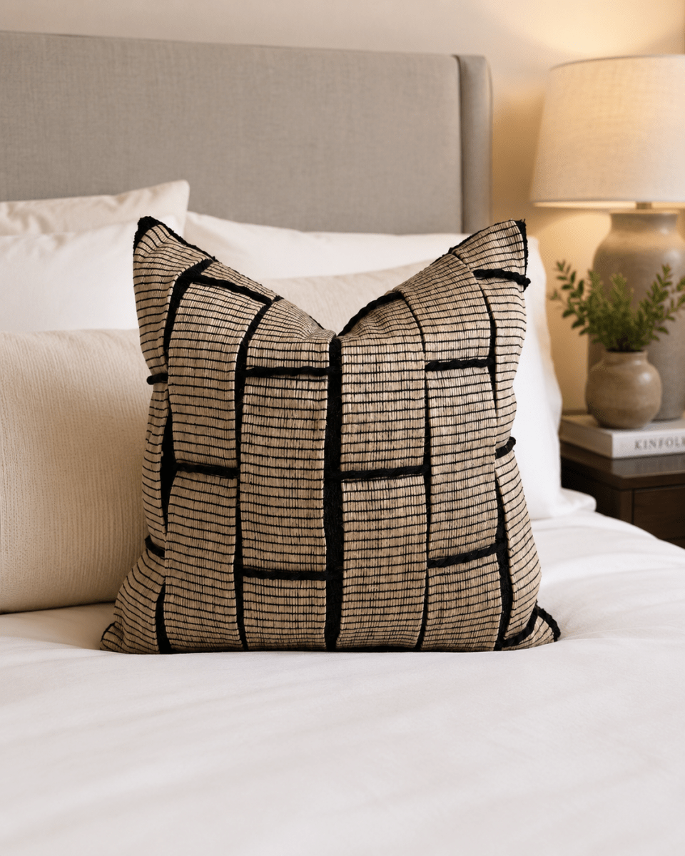 Busa Designs Tamarindo Textured Boho Pillow Cover, 18x18" | Natural & Black