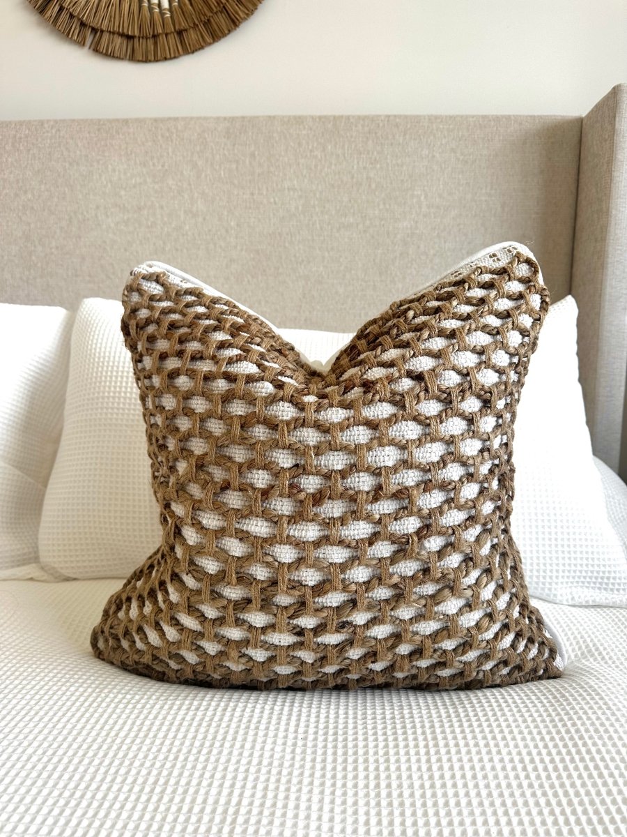 Busa Designs Tuban Braided Jute Boho Chic Pillow Cover