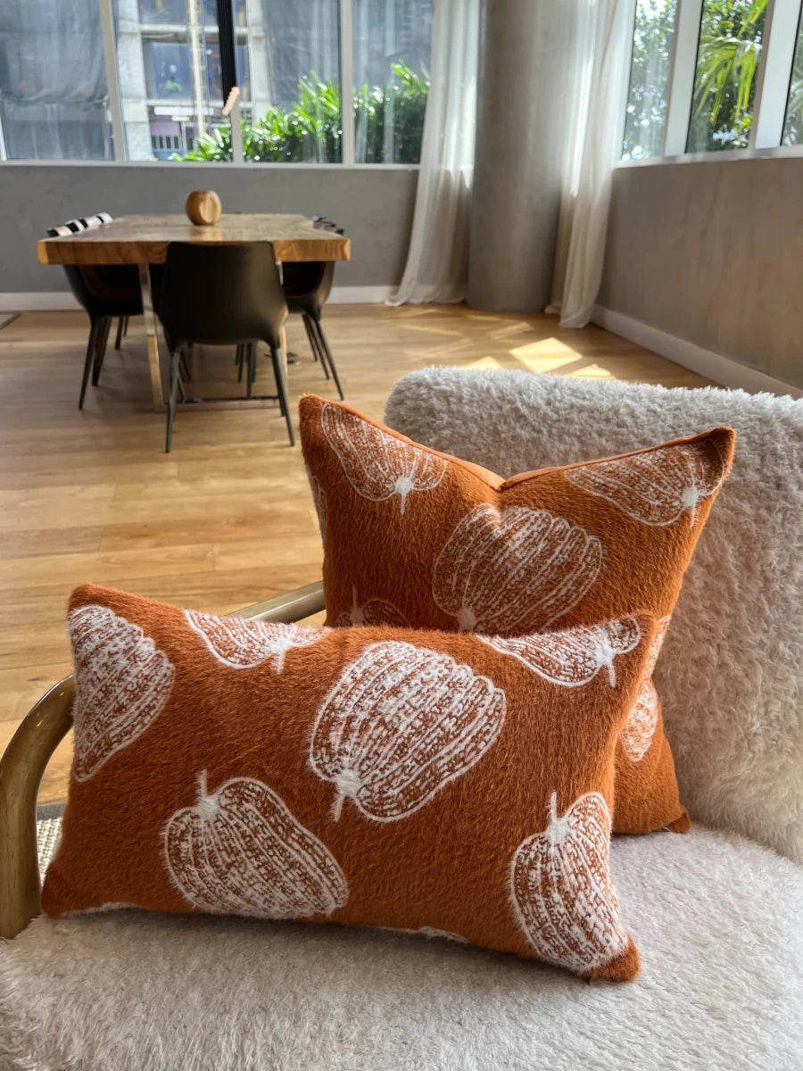 Busa Designs White Pumpkin Chenille Throw Pillow Cover, 18x18" | Cozy Fall Decor