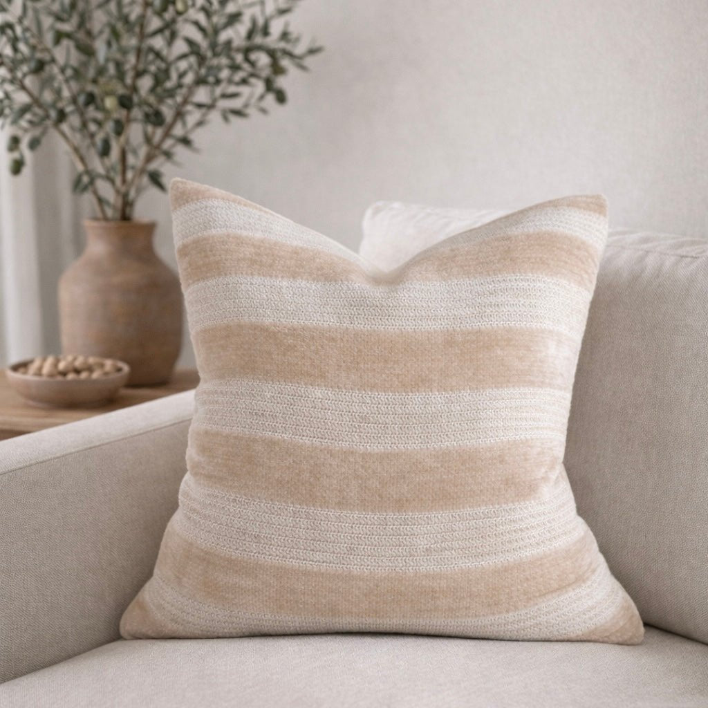 Busa Designs Wychmere Beige Striped Chenille Pillow Cover