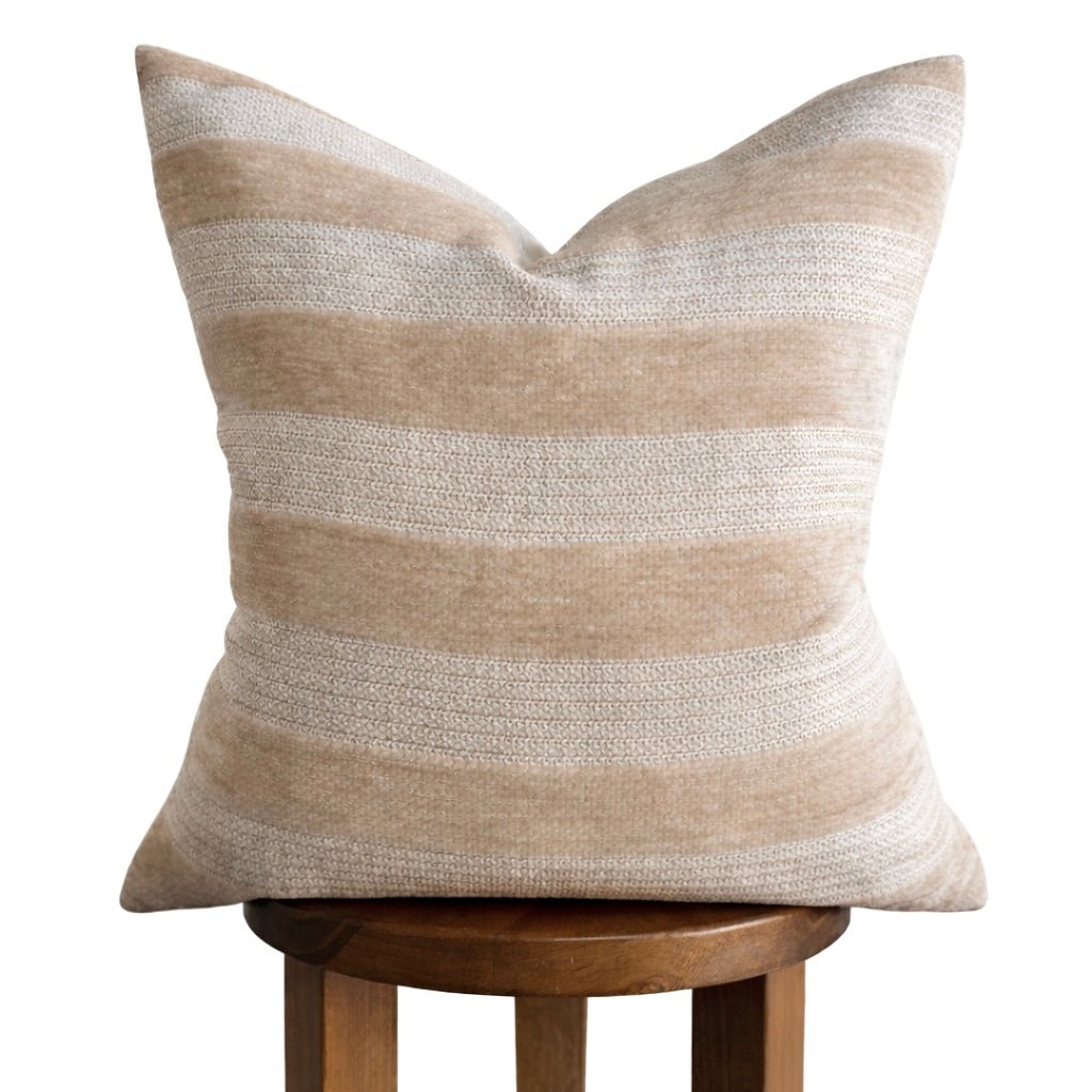 Busa Designs Wychmere Beige Striped Chenille Pillow Cover