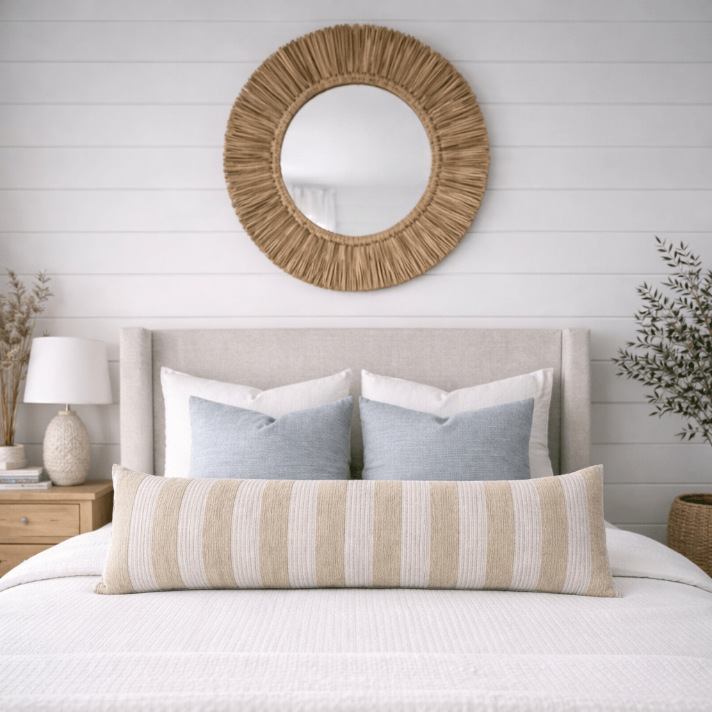 Busa Designs Wychmere Beige Striped Oversized Lumbar Pillow Cover