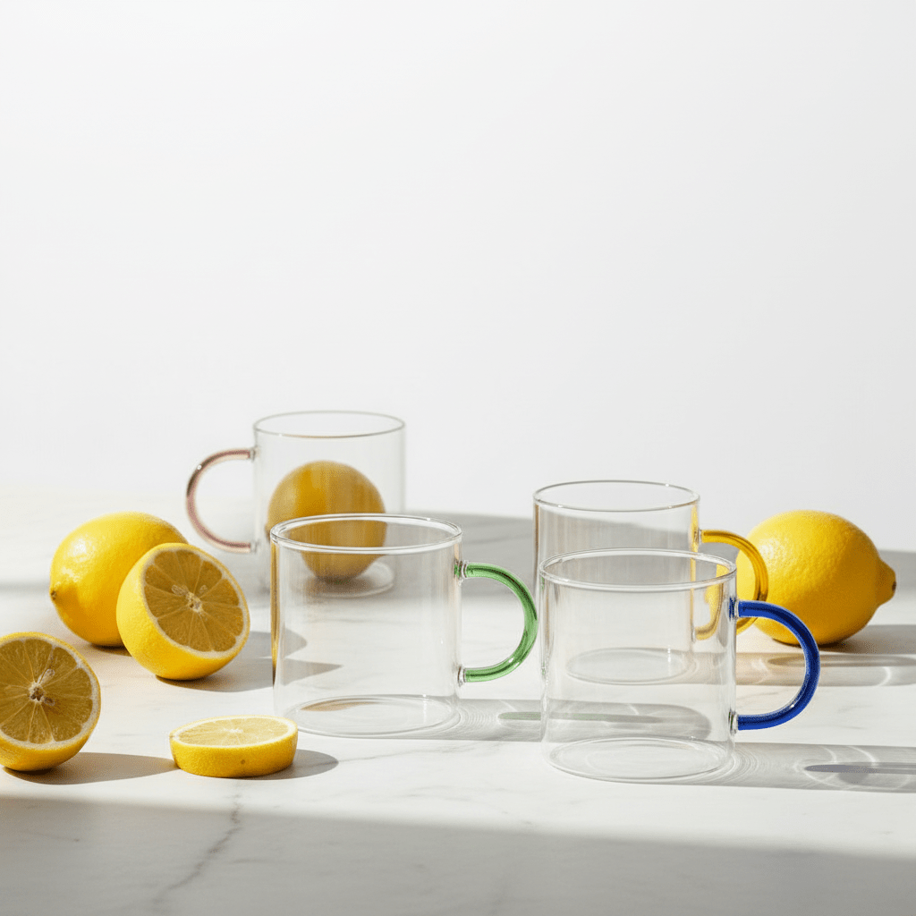 ByOn ByOn Cup Viola Glass Mugs with Colored Handles – Set of 4