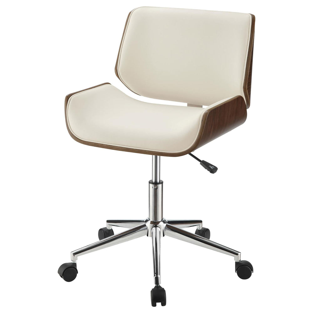 
                      
                        Ecru Faux Leather and Walnut Swivel Office Chair
                      
                    