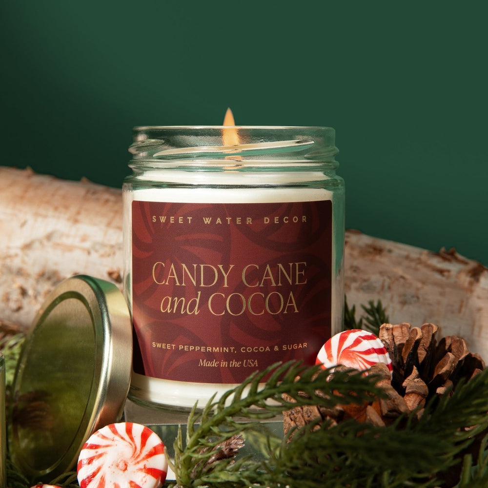 Sweet Water Decor Candy Cane and Cocoa Soy Candle - Clear Jar - 9 oz - lily & onyx