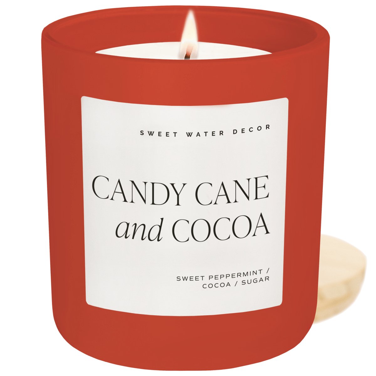 Sweet Water Decor Candy Cane and Cocoa Soy Candle - Red Matte Jar - 15 oz (Hot Cocoa and Peppermint) - lily & onyx