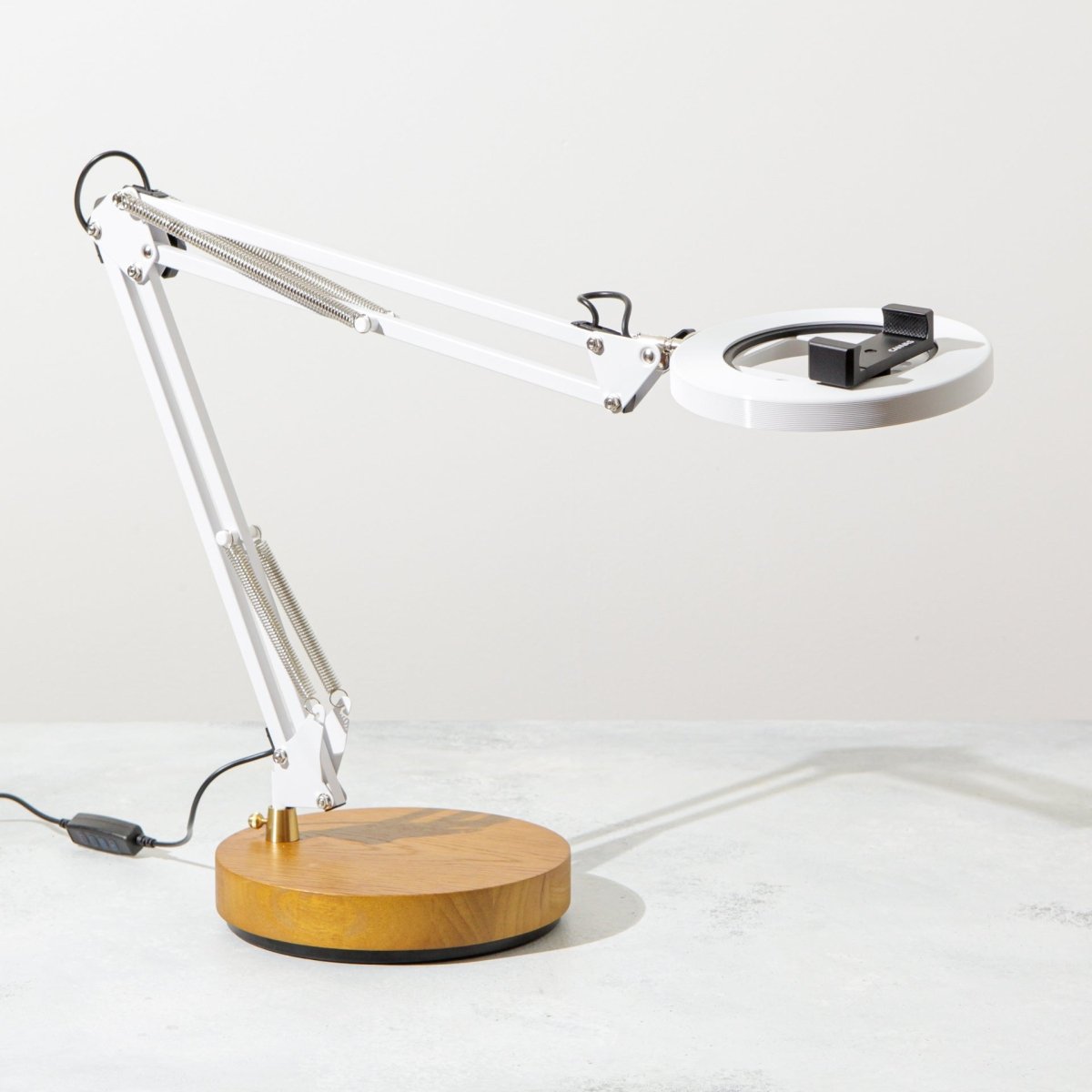 CANVAS White Canvas Lamp with Weighted Wooden Base