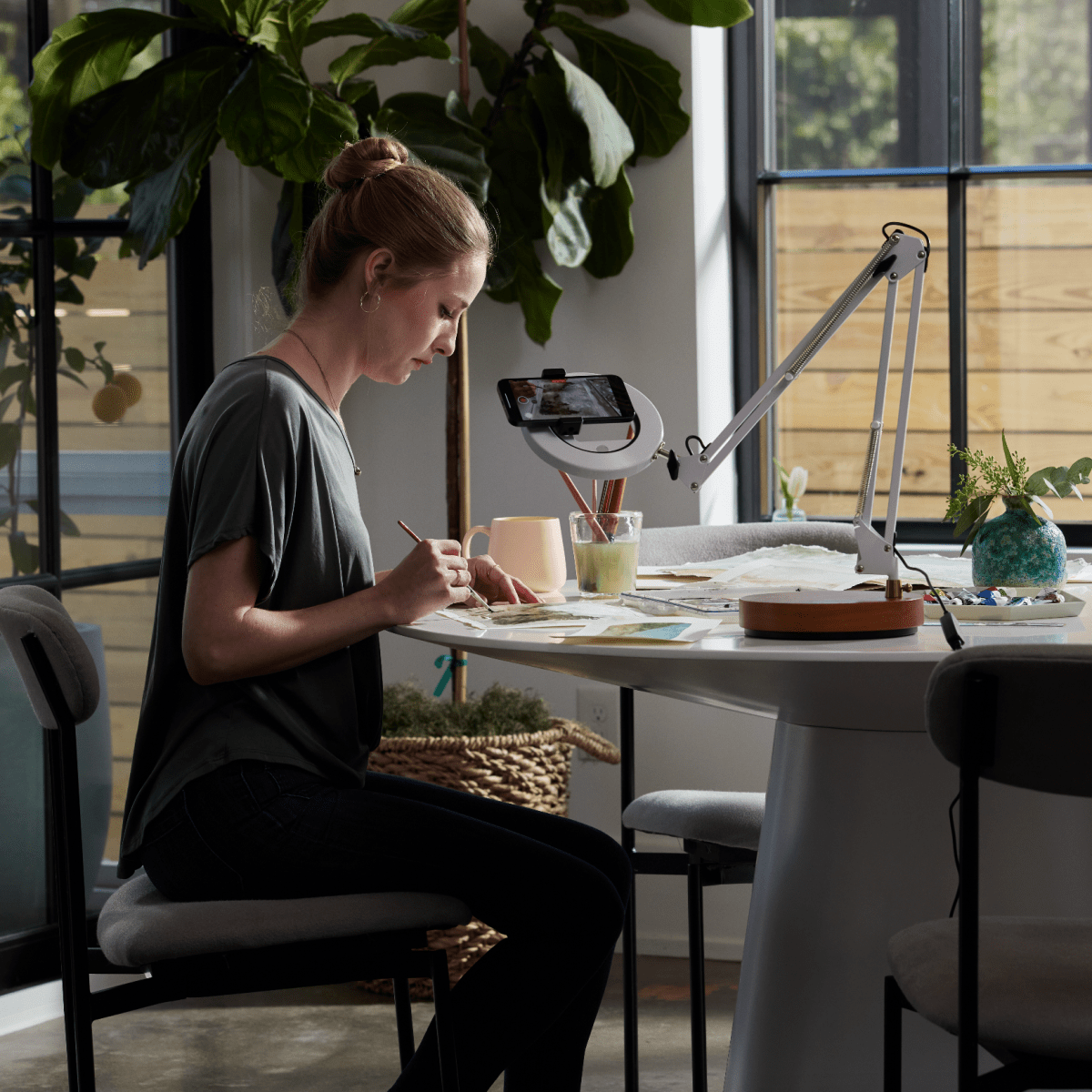 CANVAS White Canvas Lamp with Weighted Wooden Base