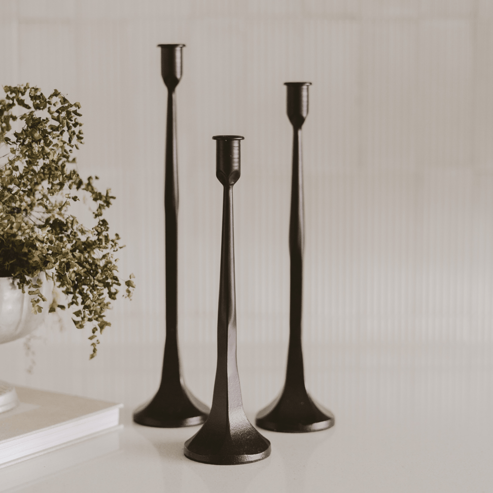 Sweet Water Decor Cast Iron Taper Candle Holders, Set of 3 - lily & onyx