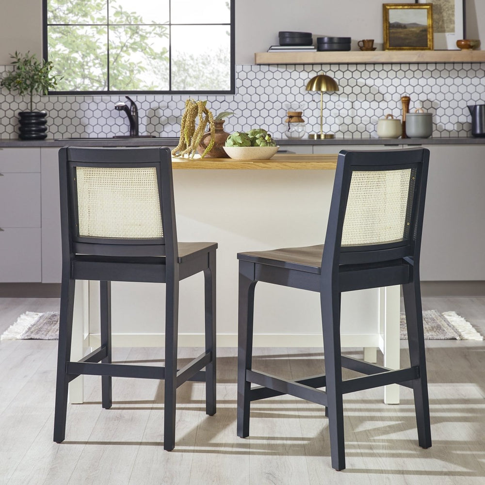 
                      
                        Walker Edison Catalina Solid Wood Bar Stool with Rattan Back Insert, Set of 2 - lily & onyx
                      
                    