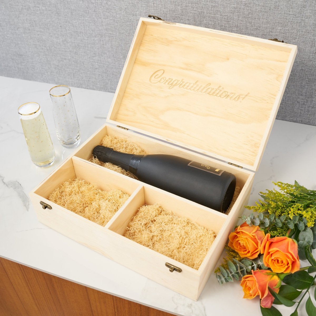 Twine Living Celebrate Wood Champagne Box with Set of Flutes - lily & onyx