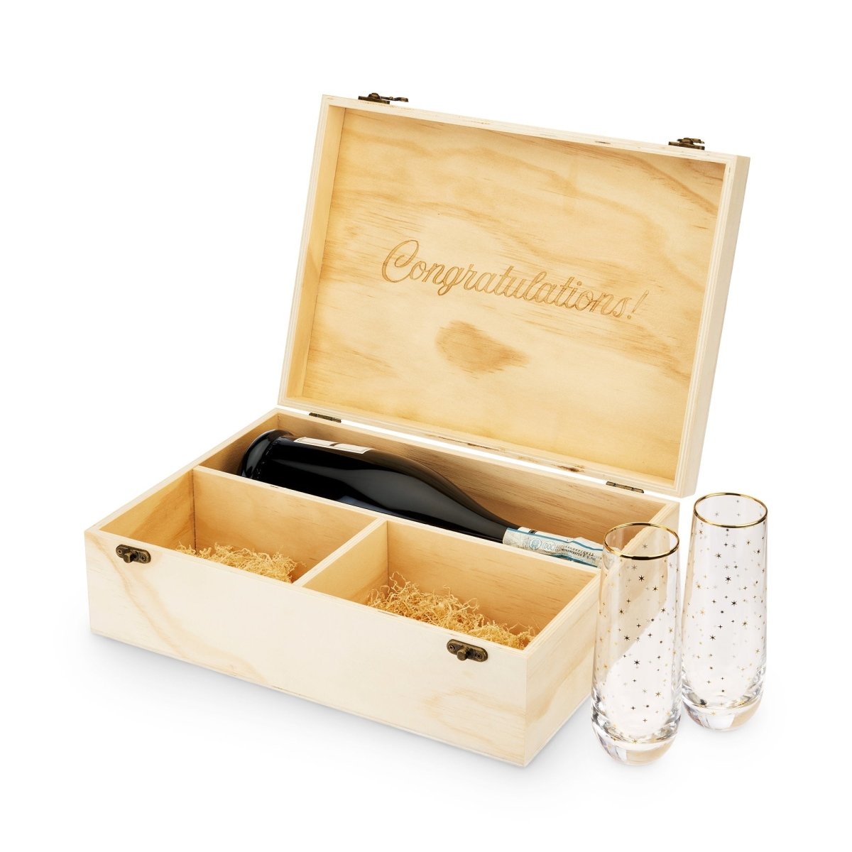 Twine Living Celebrate Wood Champagne Box with Set of Flutes - lily & onyx