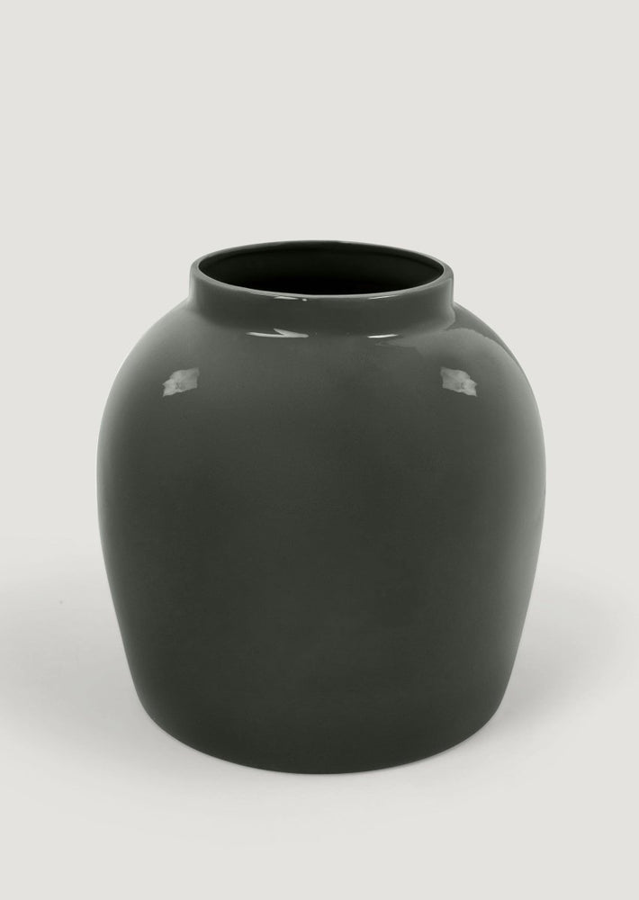 
                      
                        Afloral Ceramic Jar Vase in Glossy Smoked Taupe - 11" - lily & onyx
                      
                    