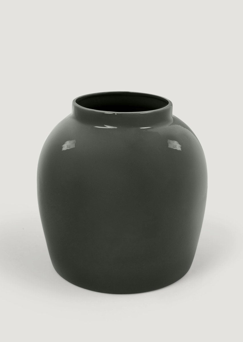 Afloral Ceramic Jar Vase in Glossy Smoked Taupe - 11" - lily & onyx