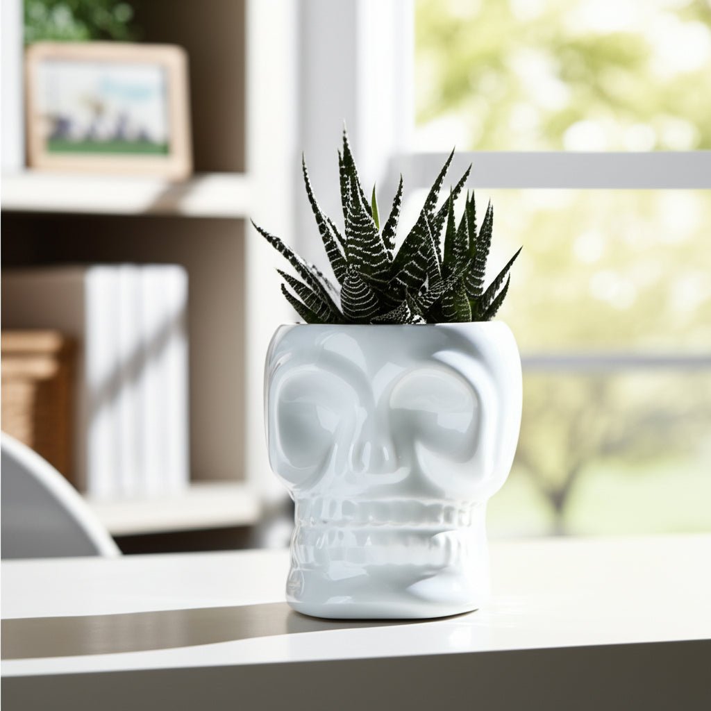 Sagebrook Home Ceramic Skull Vase in Glossy White, 5"