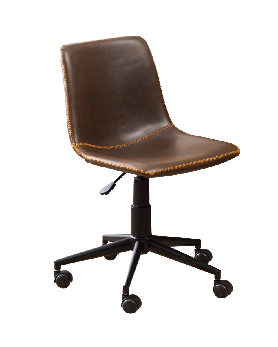 Walker Edison Cesena Faux Leather 360 Swivel Air Lift Office Chair, Antique Brown - lily & onyx