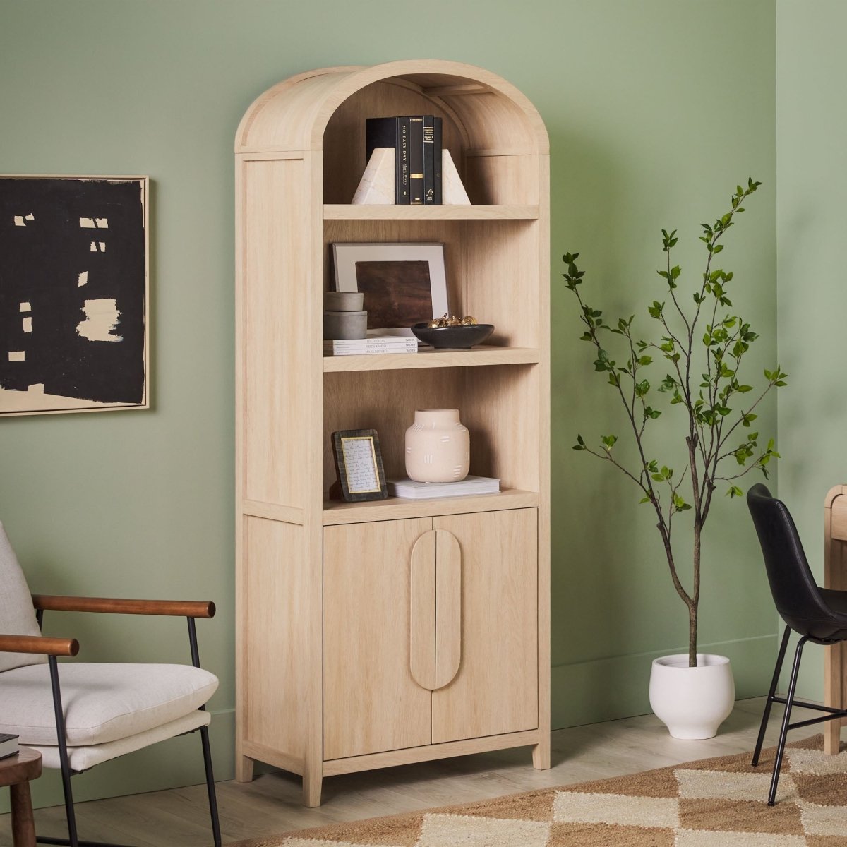 Walker Edison Chantelle Modern Arched Bookshelf with Cabinet