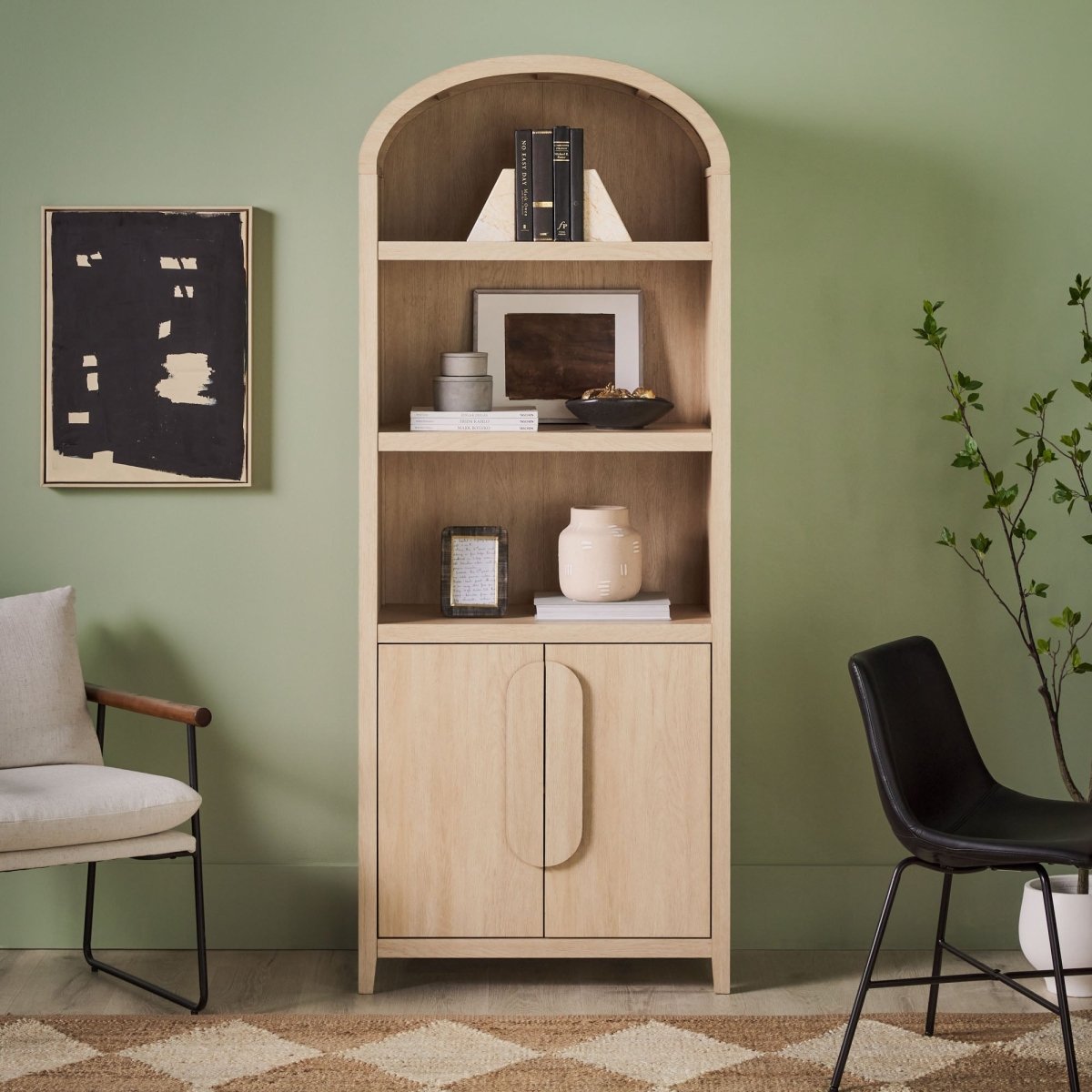 Walker Edison Chantelle Modern Arched Bookshelf with Cabinet