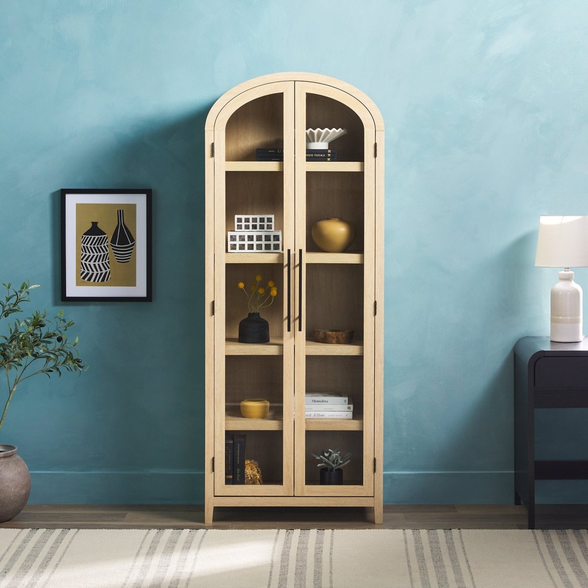 Walker Edison Chantelle Modern Arched Bookshelf with Glass Doors - lily & onyx