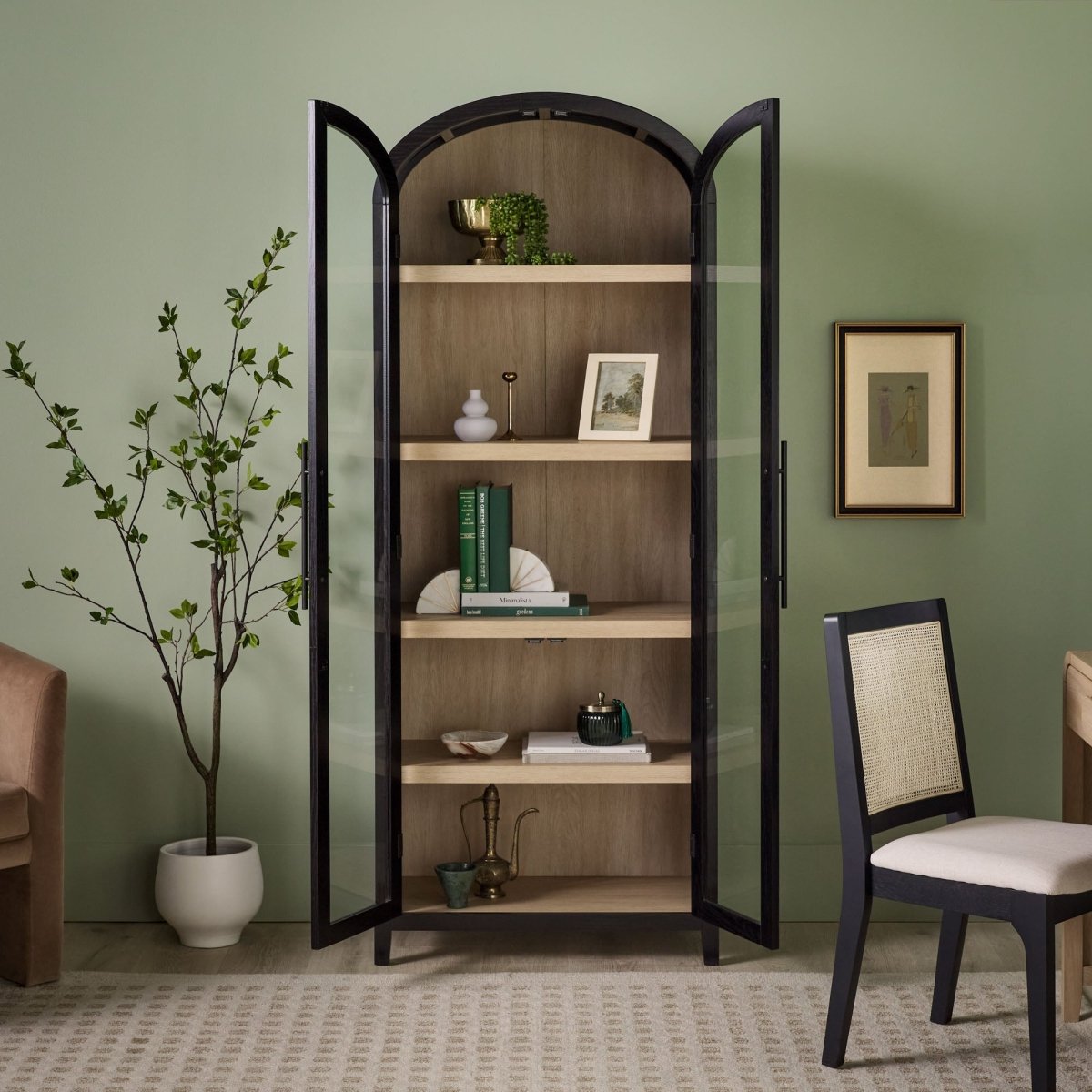 Walker Edison Chantelle Modern Arched Bookshelf with Glass Doors - lily & onyx