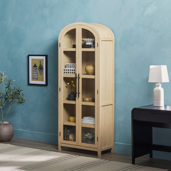 Walker Edison Chantelle Modern Arched Bookshelf with Glass Doors - lily & onyx