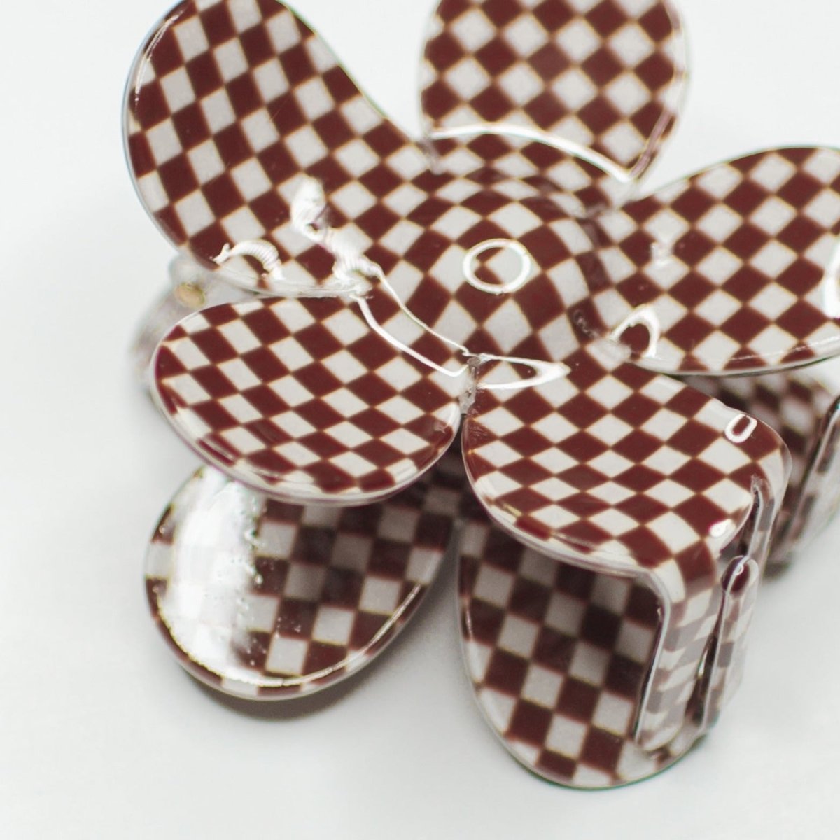 Denim & Daisy Checker Flower Hair Claw Clip | Brown - lily & onyx