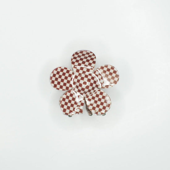 Denim & Daisy Checker Flower Hair Claw Clip | Brown - lily & onyx