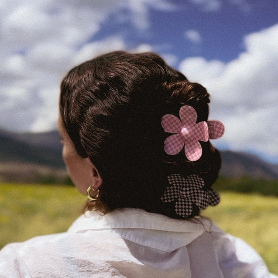 Denim & Daisy Checker Flower Hair Claw Clip | Brown - lily & onyx