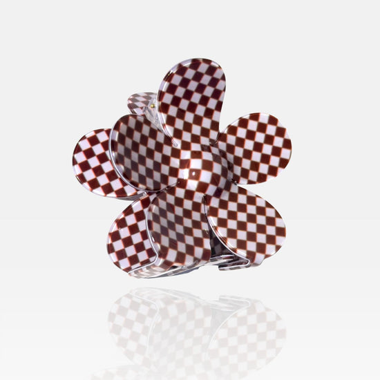 Denim & Daisy Checker Flower Hair Claw Clip | Brown - lily & onyx