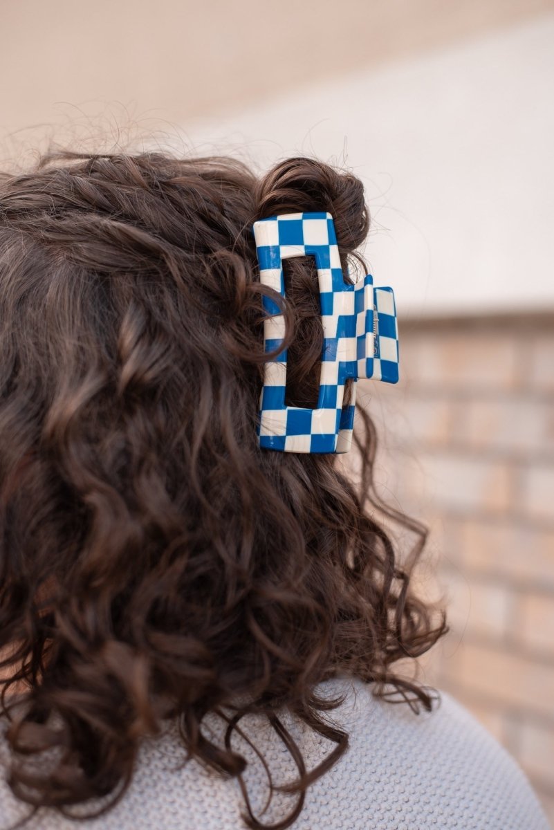 Denim & Daisy Checker Hair Claw Clip | Cobalt Blue - lily & onyx