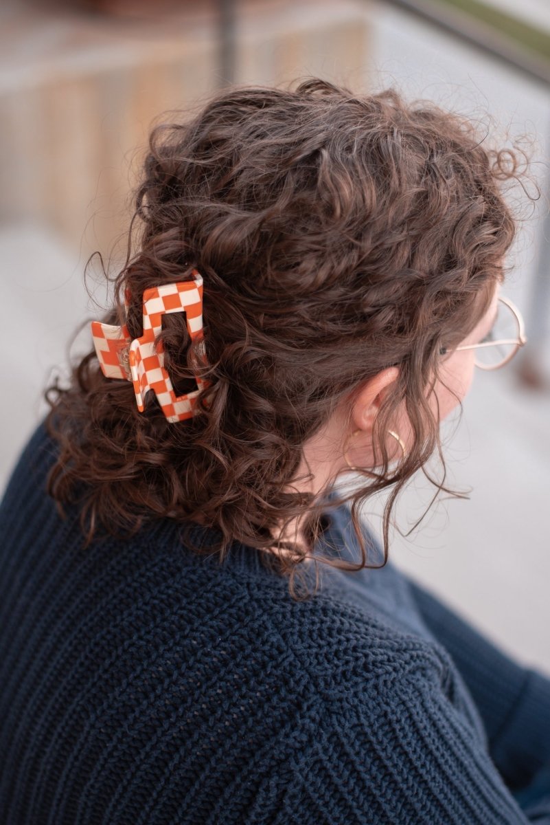 Denim & Daisy Checker Hair Claw Clip | Orange - lily & onyx