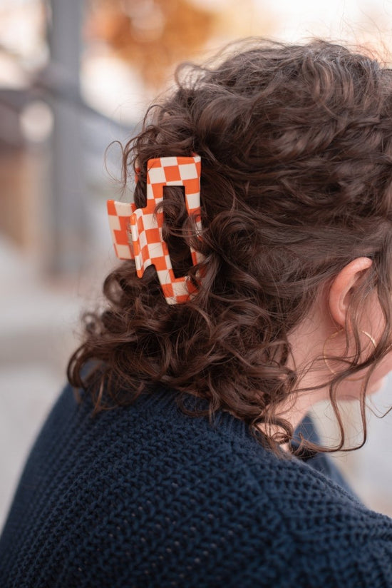 Denim & Daisy Checker Hair Claw Clip | Orange - lily & onyx