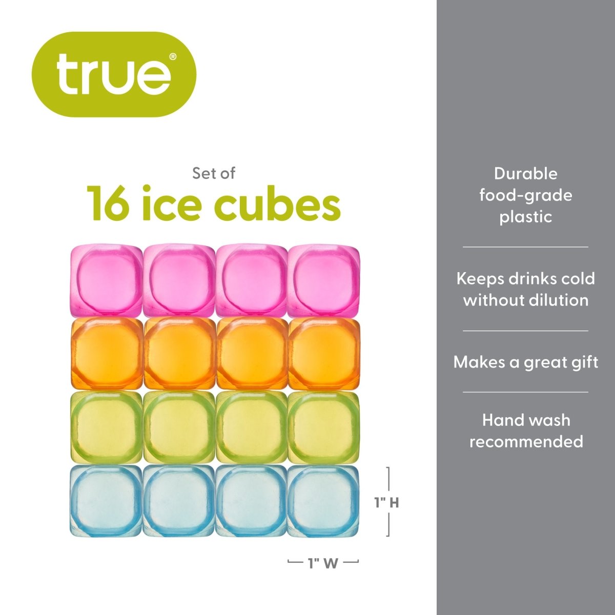 True Chill Reusable Ice Cubes in Assorted Colors, Set of 16 - lily & onyx