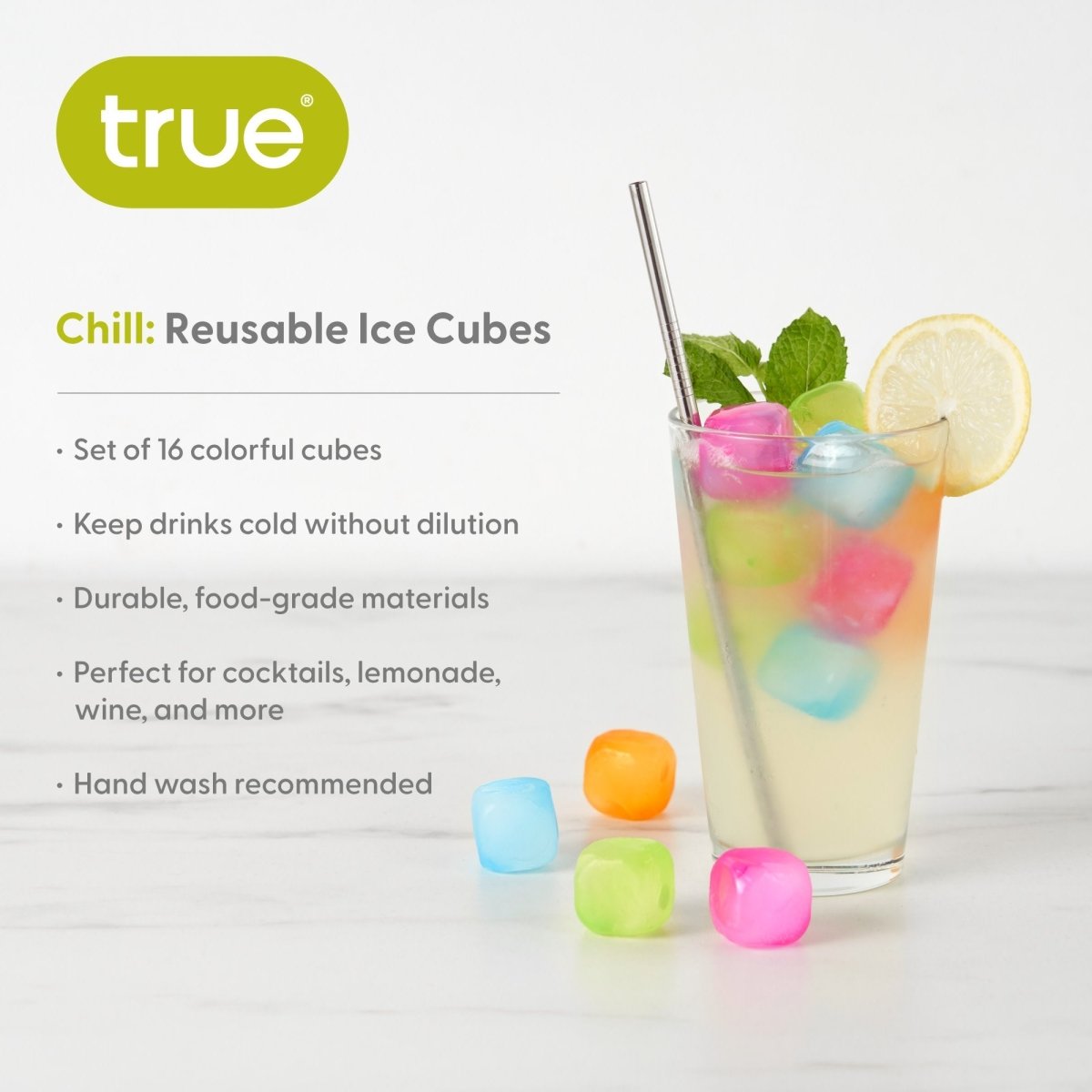 True Chill Reusable Ice Cubes in Assorted Colors, Set of 16 - lily & onyx