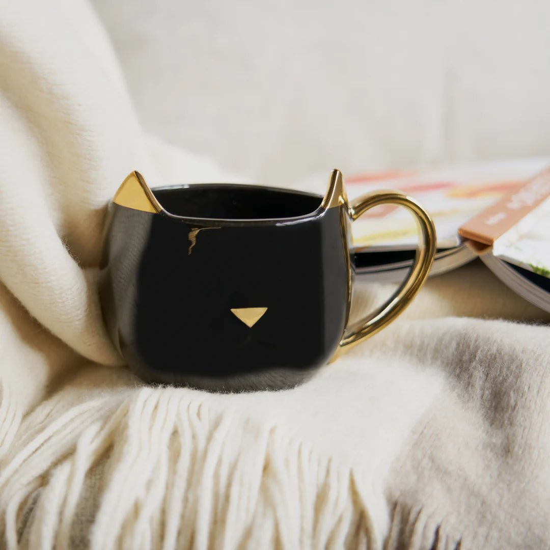 Pinky Up Tea Chloe Ceramic Cat Mug, Black - lily & onyx
