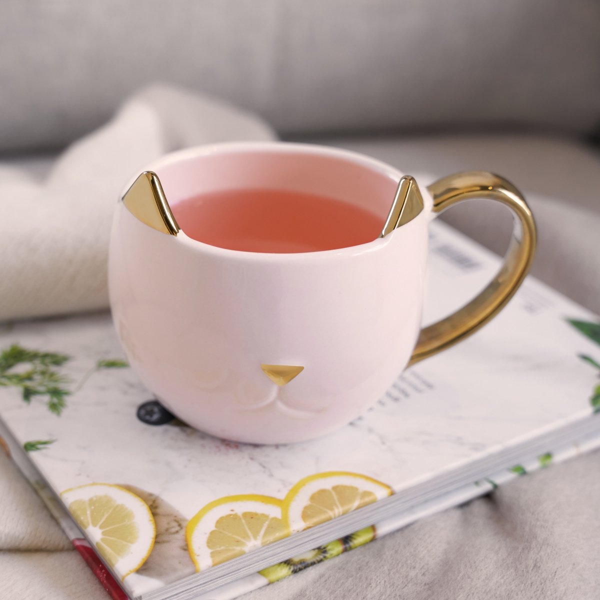 Pinky Up Tea Chloe Ceramic Cat Mug, Pink - lily & onyx
