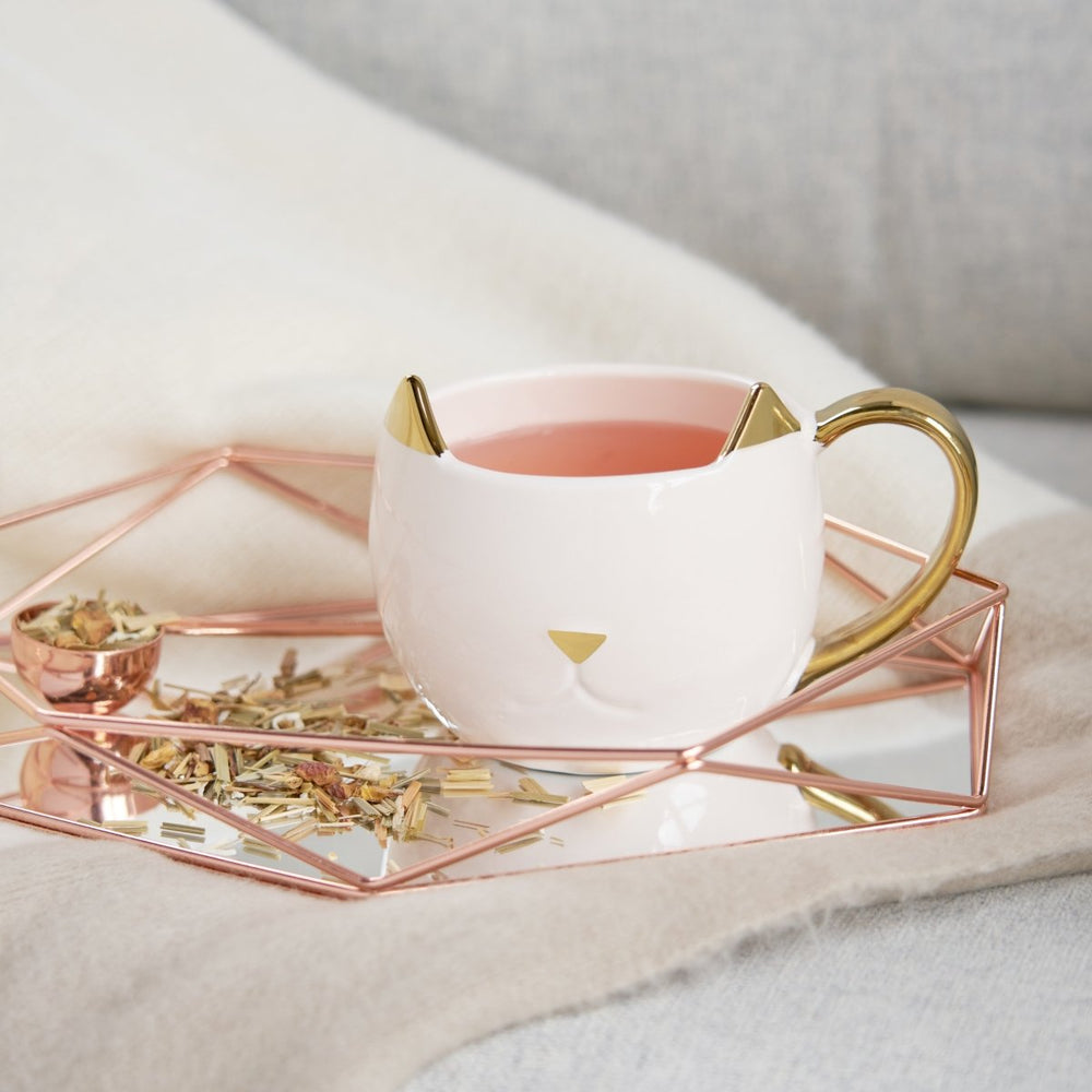 Pinky Up Tea Chloe Ceramic Cat Mug, White - lily & onyx