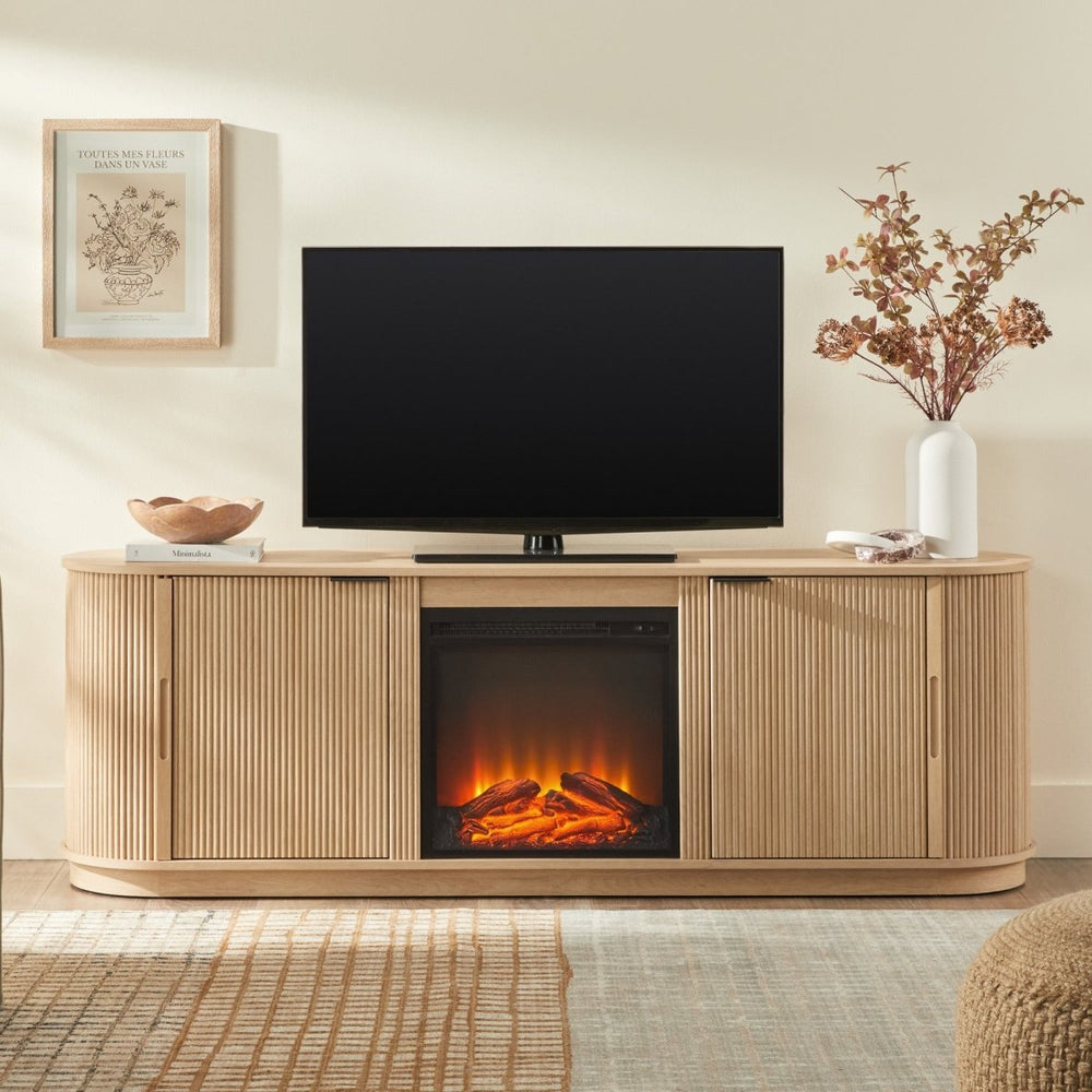 Walker Edison Chloe Modern Scandinavian Reeded Fireplace TV Stand - lily & onyx