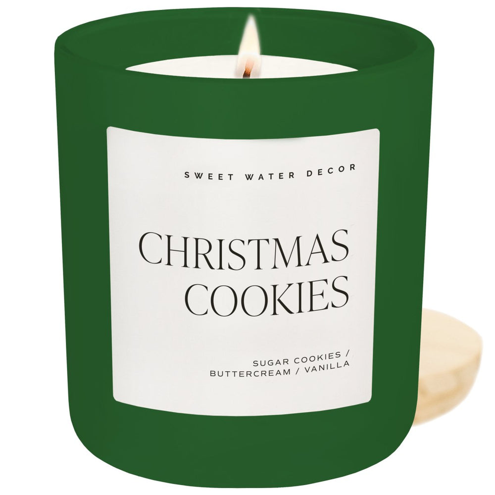 Sweet Water Decor Christmas Cookies Soy Candle - Green Matte Jar - 15 oz (Sugar Cookies) - lily & onyx