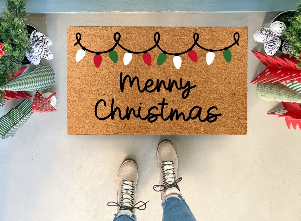 Nickel Designs Custom Doormats Christmas Lights Outdoor Doormat, Merry Christmas