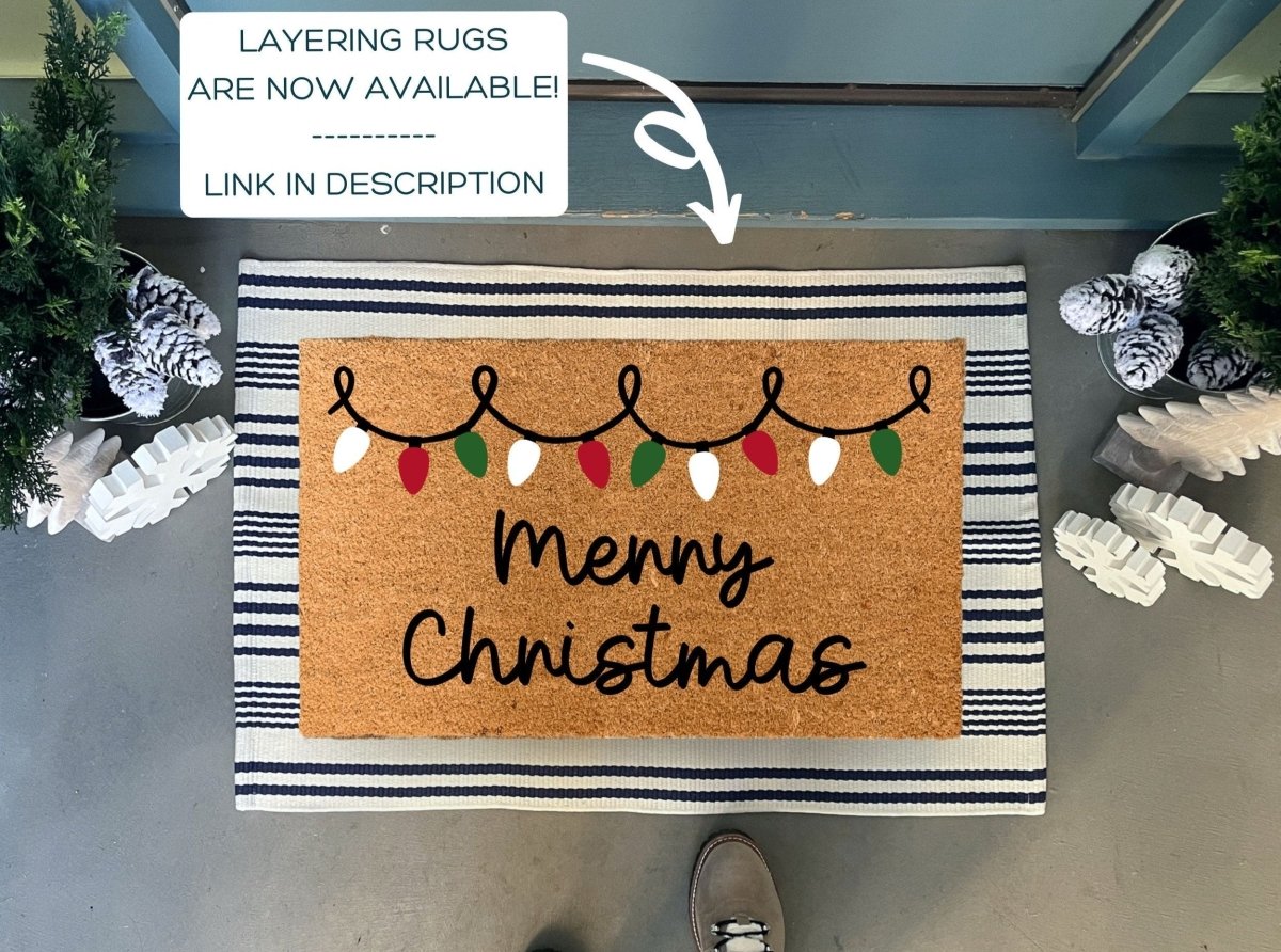 Nickel Designs Custom Doormats Christmas Lights Outdoor Doormat, Merry Christmas
