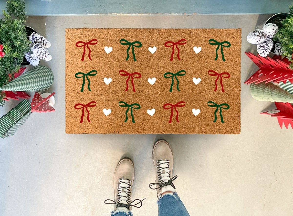 Nickel Designs Custom Doormats Christmas Ribbon Pattern Doormat