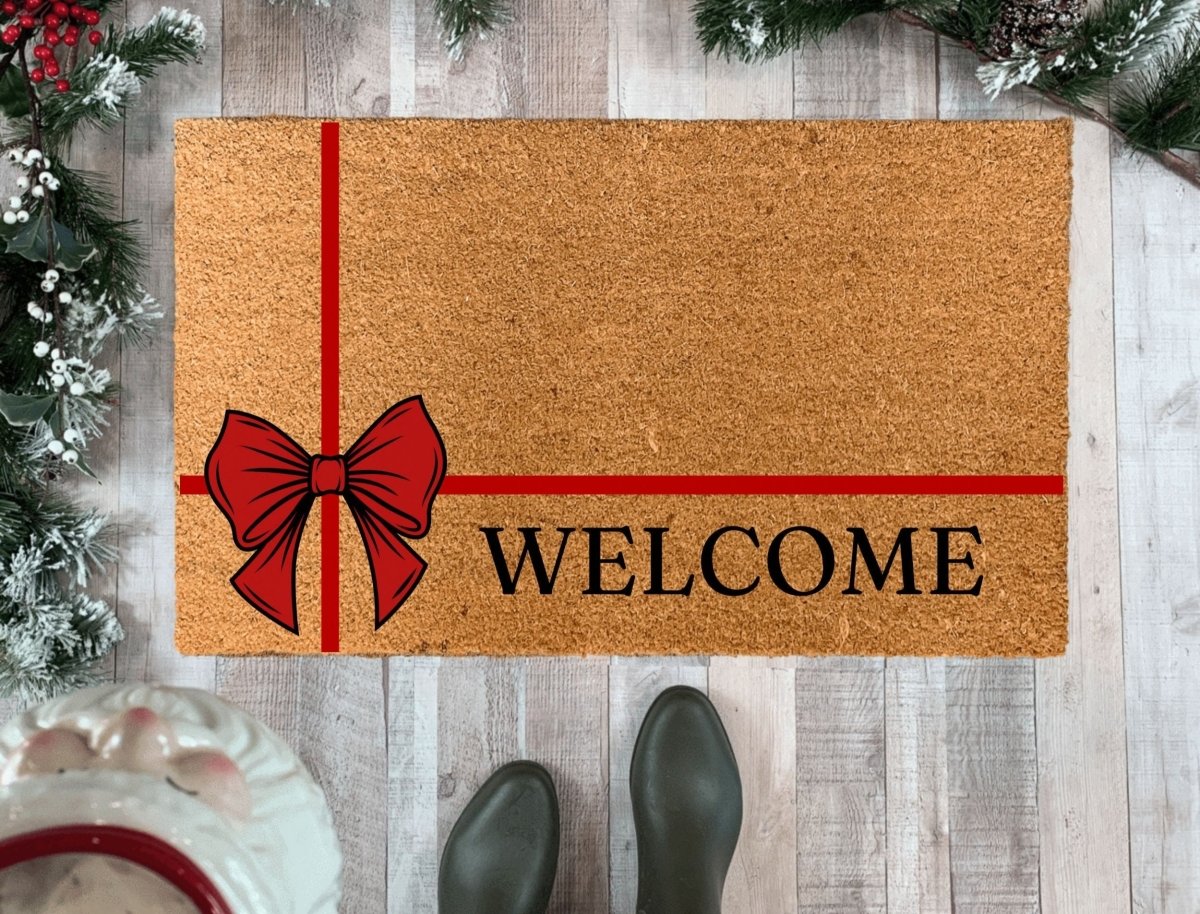 Nickel Designs Custom Doormats Christmas Ribbon Welcome Doormat
