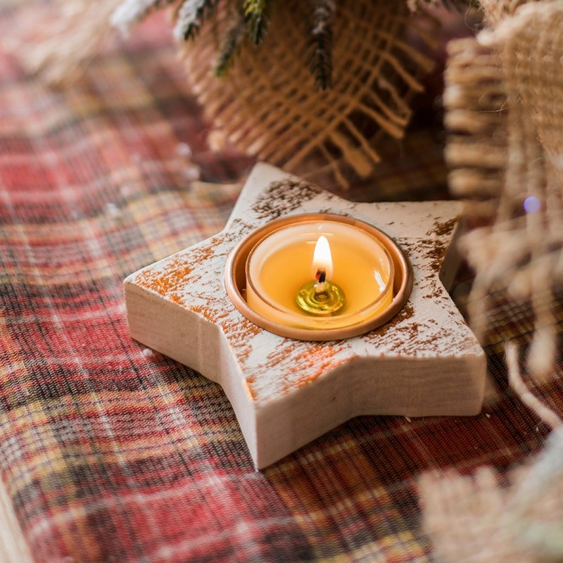 RusticReach Christmas Wood Tealight Star Candleholder, Set of 3 - lily & onyx