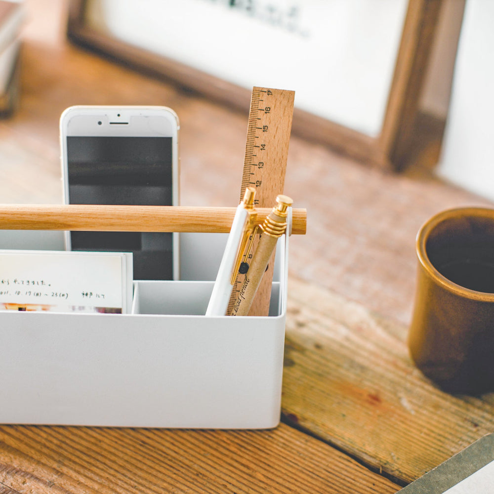 
                      
                        Steel Pen & Desk Organizer with Wood Handle, Large
                      
                    