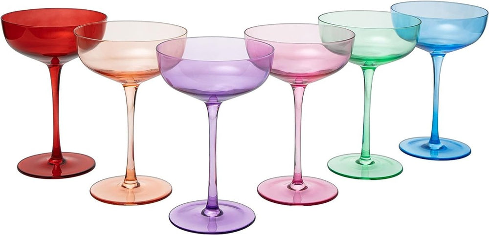 The Wine Savant Colored 7oz Mouth - Blown Coupe Glasses, Set of 6 - lily & onyx