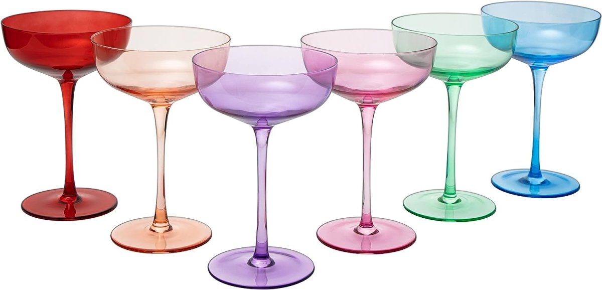The Wine Savant Colored 7oz Mouth - Blown Coupe Glasses, Set of 6 - lily & onyx