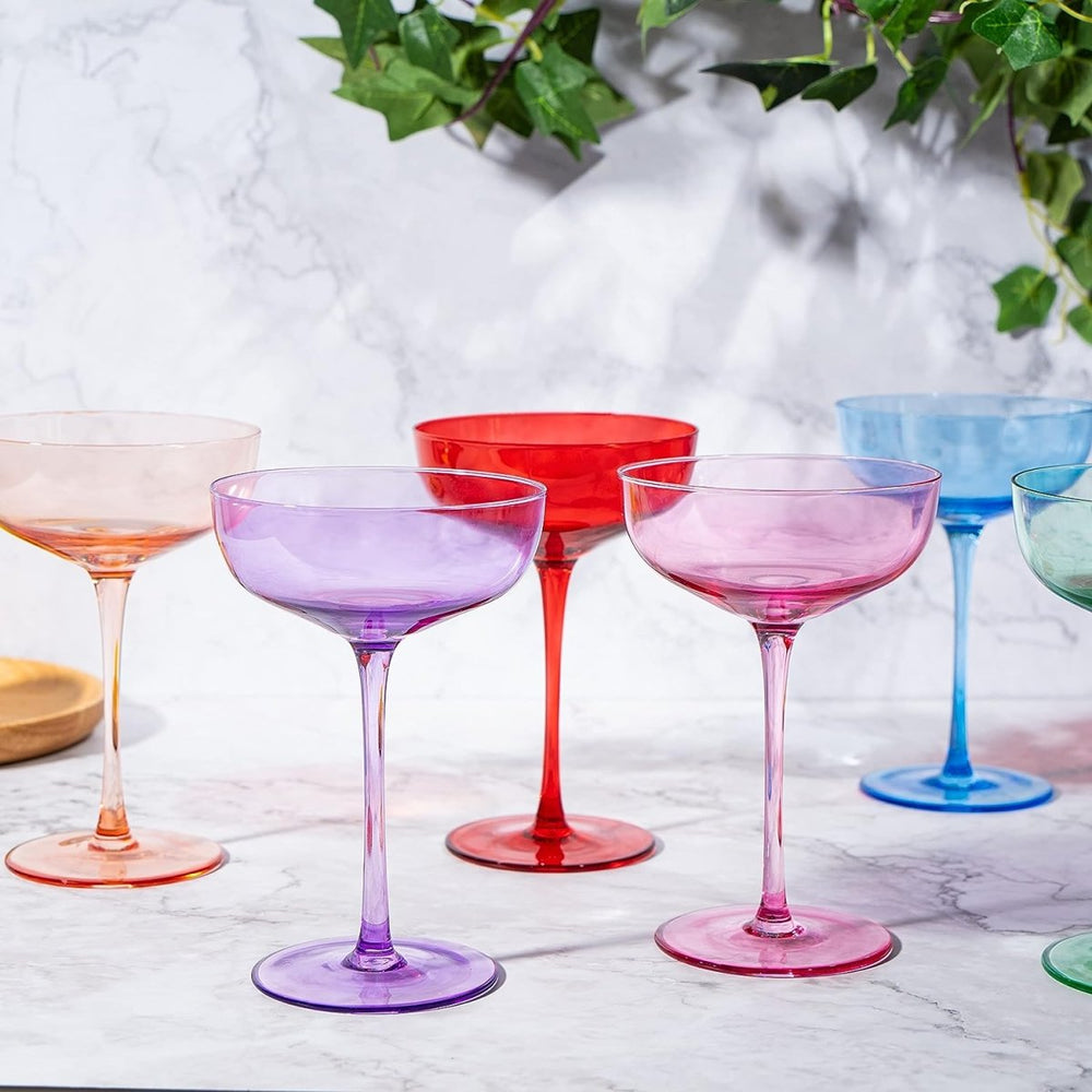 
                      
                        The Wine Savant Colored 7oz Mouth - Blown Coupe Glasses, Set of 6 - lily & onyx
                      
                    