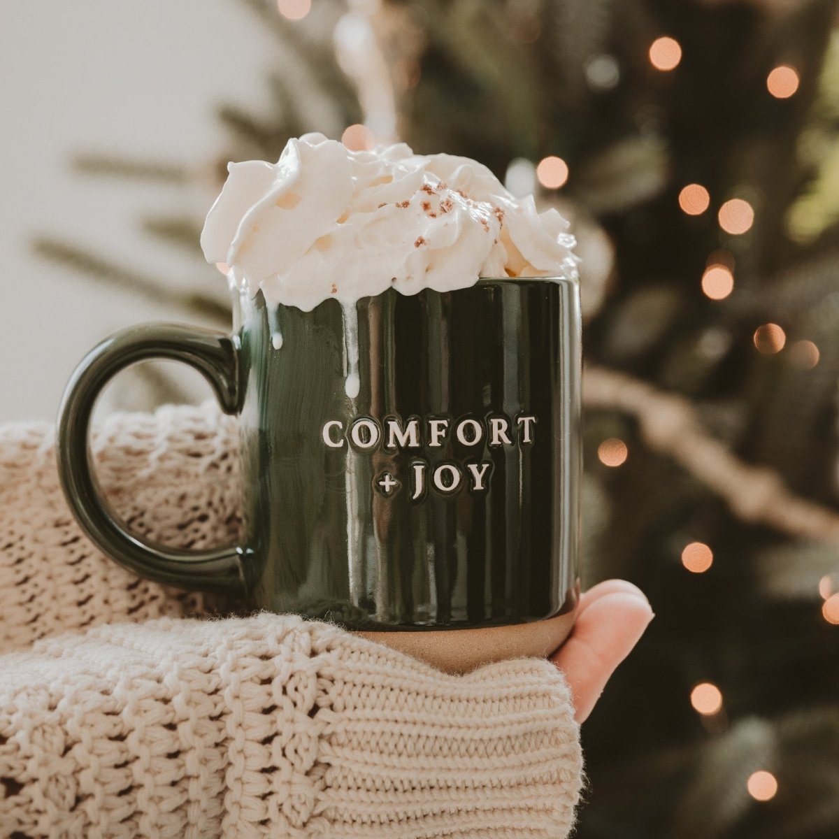 Sweet Water Decor Comfort and Joy Green Stoneware Coffee Mug, 14 oz