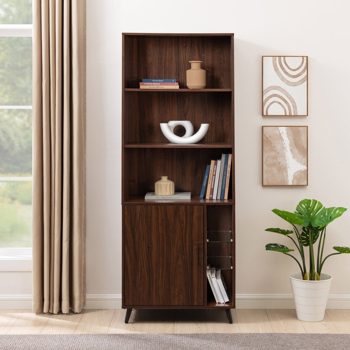 Walker Edison Contemporary Minimal Glass-Shelf 1-Door Storage Cabinet - lily & onyx